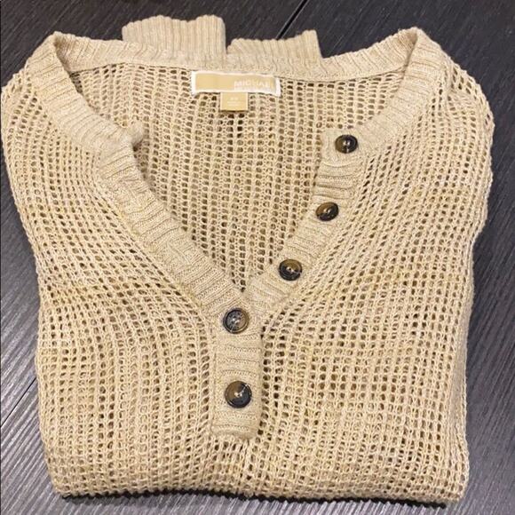 Michael Kors Tan Half Button Down Sweater XS - Picture 4 of 5